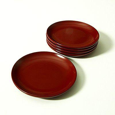 山田平安堂 銘々皿 朱塗（5枚組） 菓子皿/漆塗り/漆器 : 漆器 山田平安