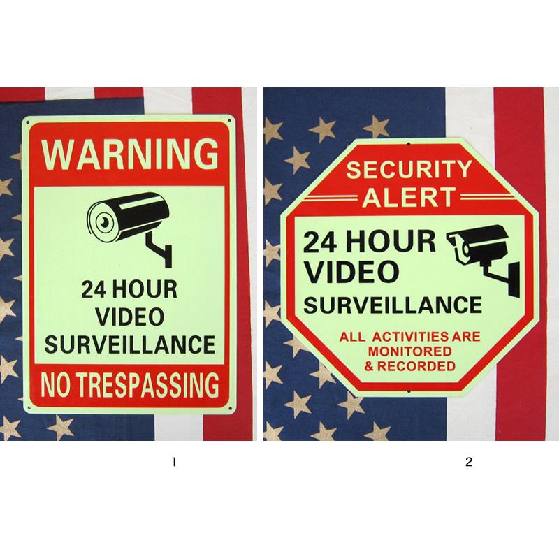 US セキュリティサイン 長方形 八角形 アルミ製 蛍光 グロウタイプ