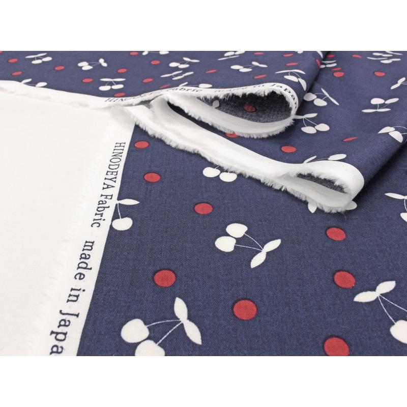 cherry dotサクランボドット柄T/Cシーチング生地 ネイビー1色 i_1140