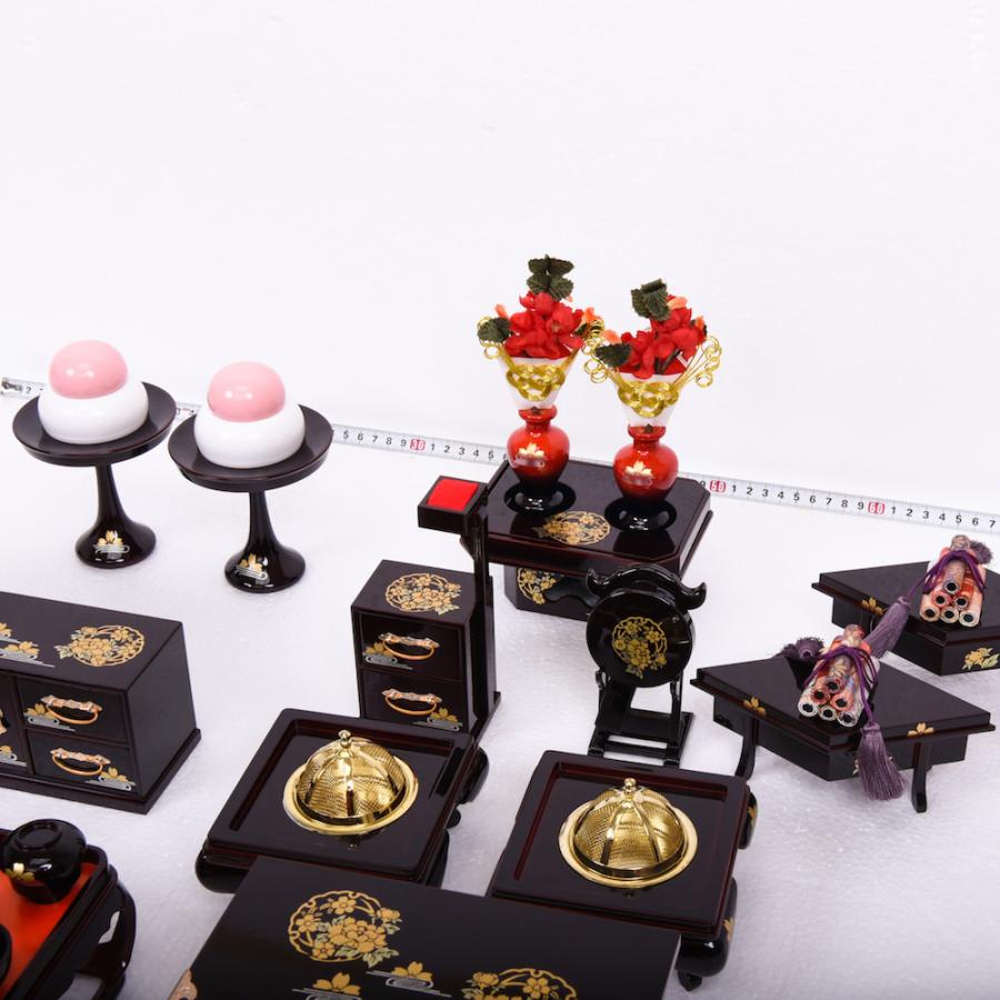 ひな人形 お道具単品 ひなお道具9点セット 溜塗 牡丹桜 30号 : 人形の