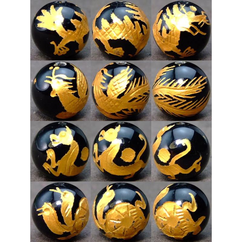 ≪四神 手彫り 14mm≫○14mm○オニキス○送料無料有○1set（各1粒