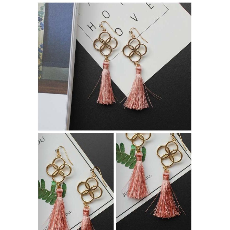 送料無料 七宝模様 タッセル ピアス 幾何学 イヤリング フリンジ