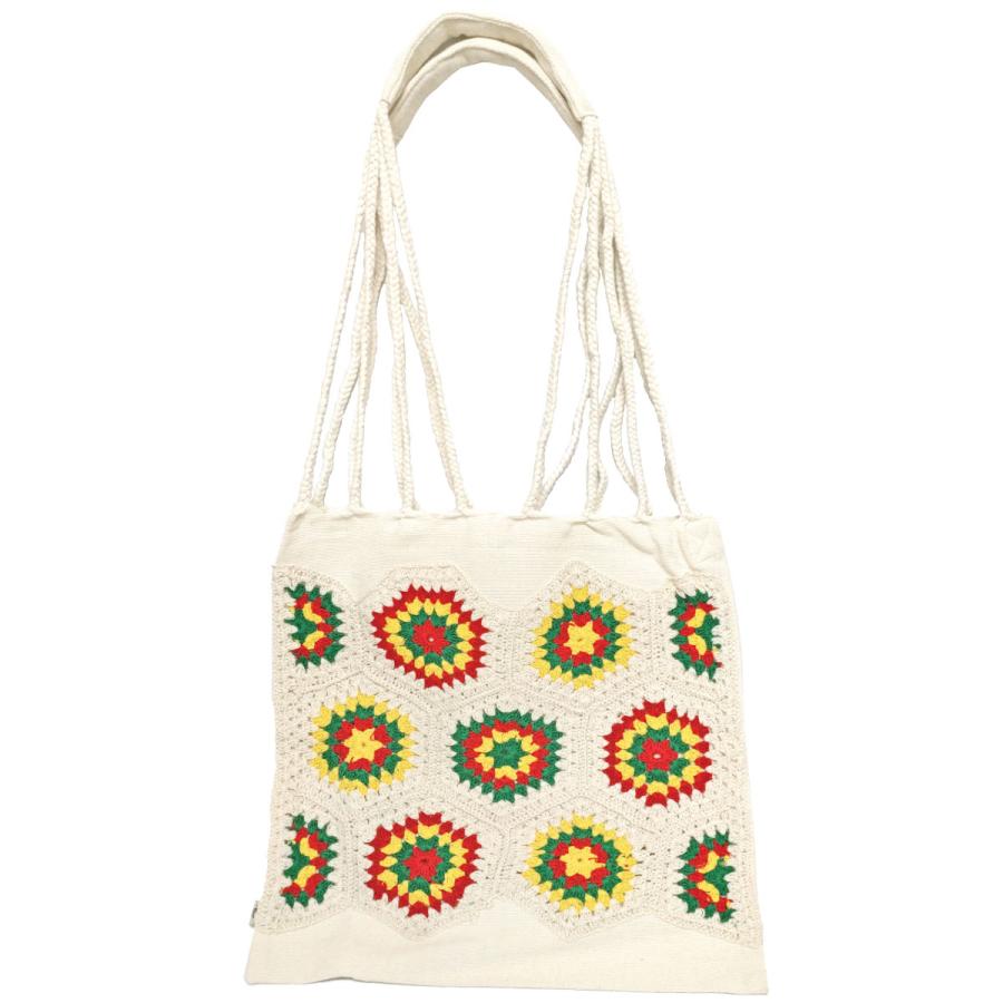 トートバッグ A4対応 クロッシェ編み 六角モチーフ飾り 綿 2way 肩掛け