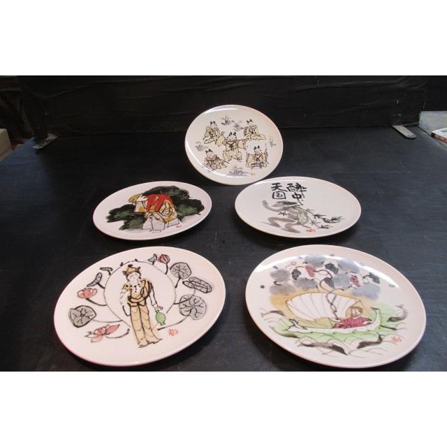 杉本健吉 絵画皿5枚 絵変 中皿 陶器 陶芸 昭和時代 画家 転写 飾り皿