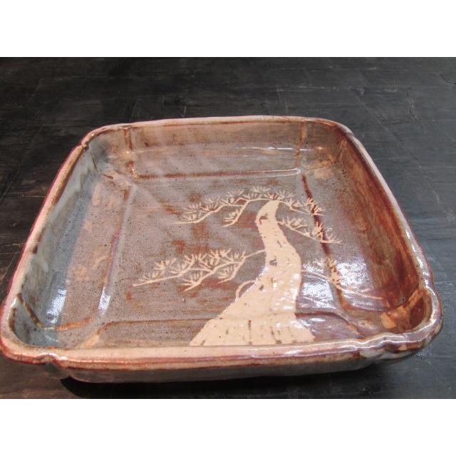 泥陶 深川勝美 鼡志野 松絵 角鉢 四方鉢 共箱 器 鉢 陶器 陶芸 作家 未