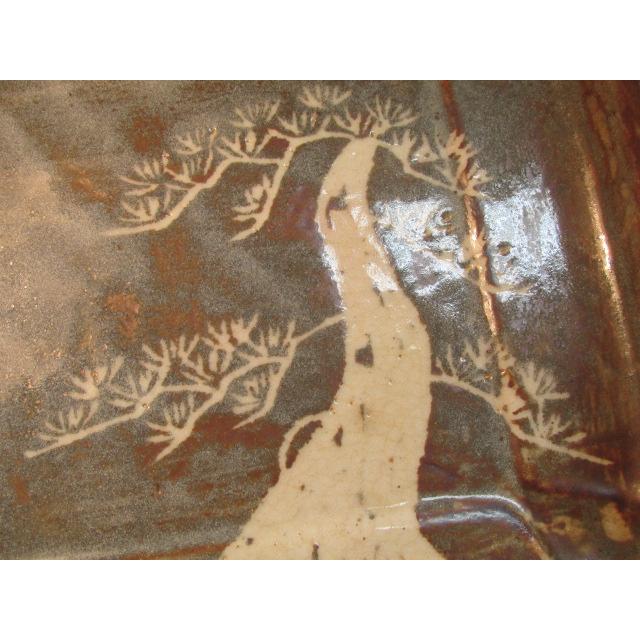 泥陶 深川勝美 鼡志野 松絵 角鉢 四方鉢 共箱 器 鉢 陶器 陶芸 作家 未