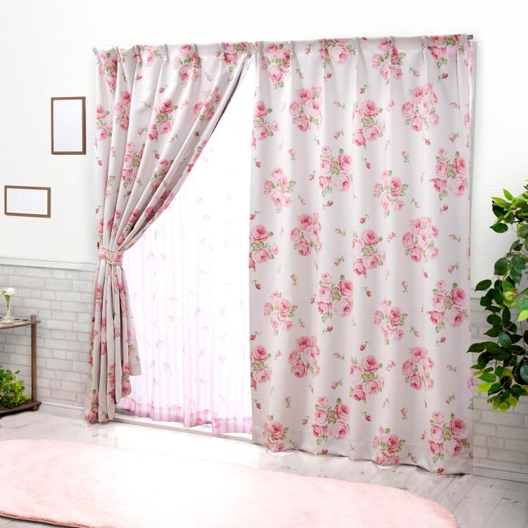 Sweet ローズ 2級遮光 カーテン Dサイズ 幅 101〜200cm × 丈 60〜140cm