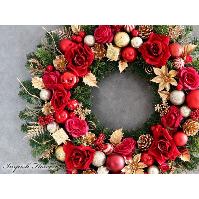 クリスマスリース 玄関 特大 55cm 豪華 造花 クリスマス リース 赤