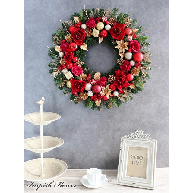 クリスマスリース 玄関 特大 55cm 豪華 造花 クリスマス リース 赤