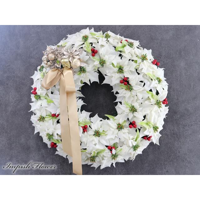 クリスマスリース 玄関 60cm ポインセチア 白 大きい 特大 豪華