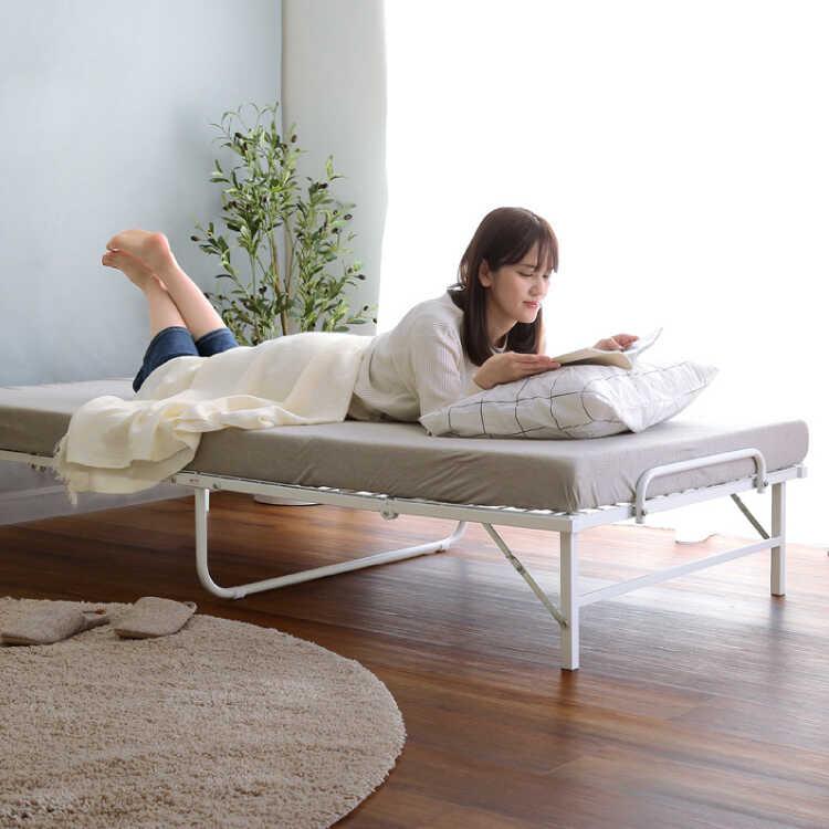 ベッド シングルベッド 折りたたみ 白 ホワイト コンパクト 4つ折り