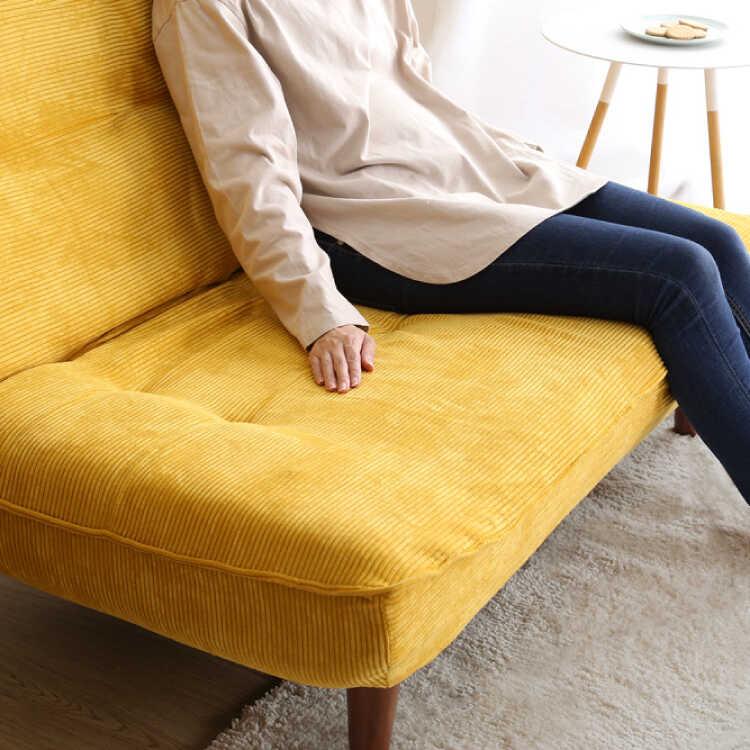 二人掛けソファ 小さめ 幅120 布製 イエロー 黄色 ハイバック