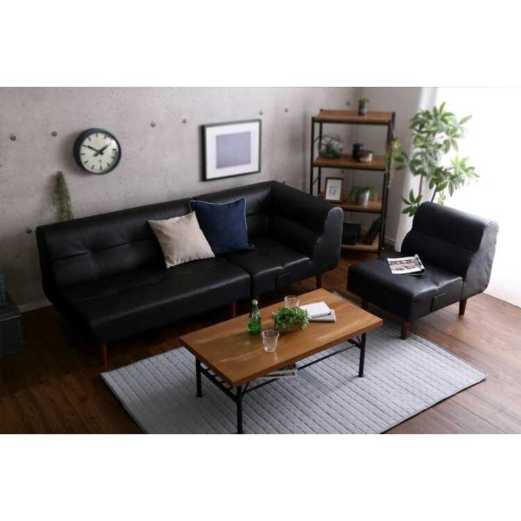 コーナーソファー L字ソファ ワイド ブラック 黒 レザー 合皮