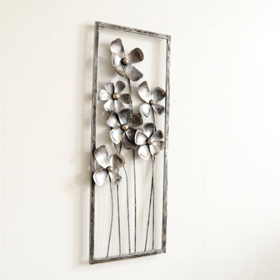 アートパネル アイアン壁飾り 花 シルバー ウォールパネル 絵画