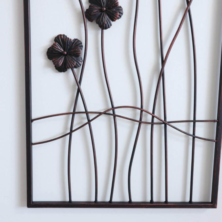 アートパネル アイアン壁飾り フラワー ウォールパネル ブラウン