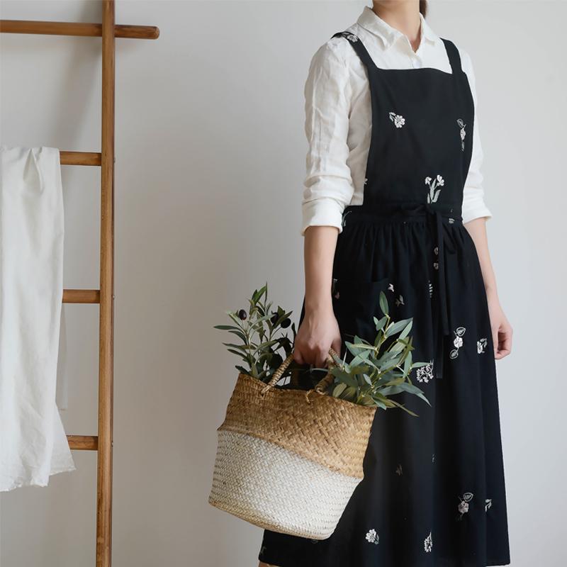 エプロン 刺繍 通販 花柄 北欧 撥水 刺繍エプロン Aラインエプロン