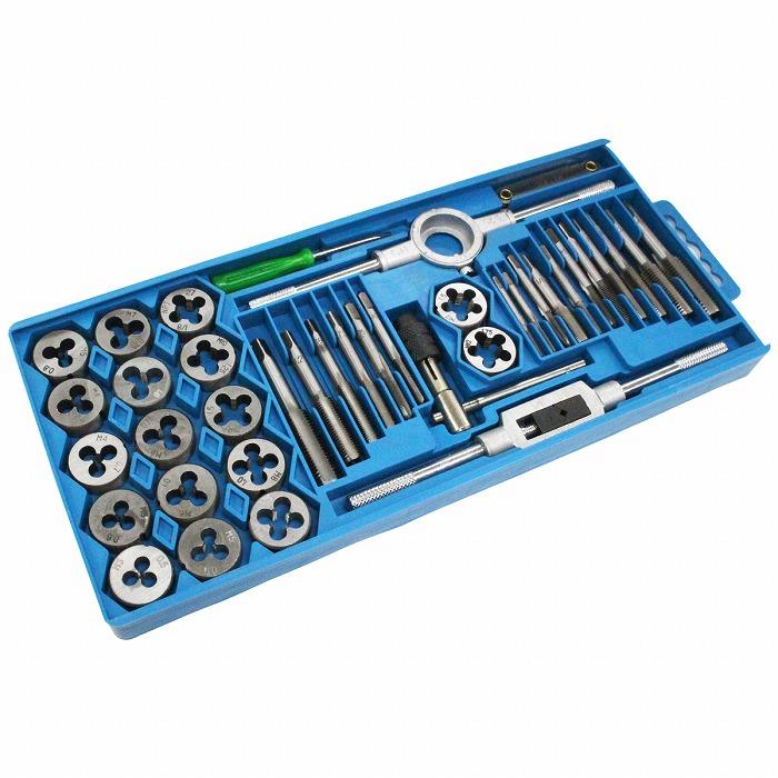 タップダイスセット 40pcs M3〜M12 ピッチゲージ付き ネジ溝 ネジ山