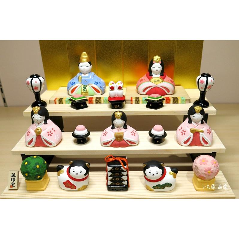 さくら雛三段飾り （毛ばたき付）雛人形 ひな人形 桃の節句 コンパクト