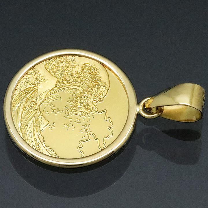 24金 コイントップ ネックレス ペンダントヘッド 葛飾北斎 1/25oz K24