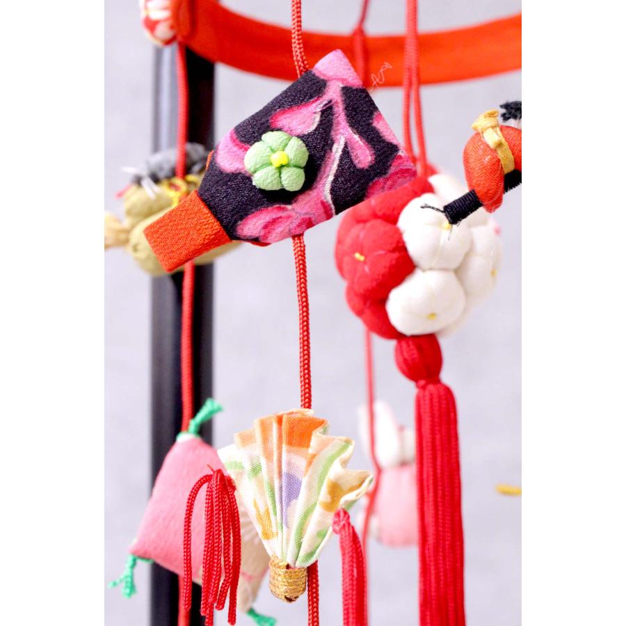 つるし飾り つるし雛 正絹古布 手縫い 結（ゆい） 台付 一式 164336
