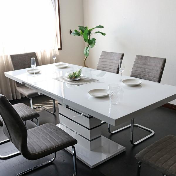 ダイニングテーブルセット 伸長式 6人掛け ホワイト 7点 白 伸縮