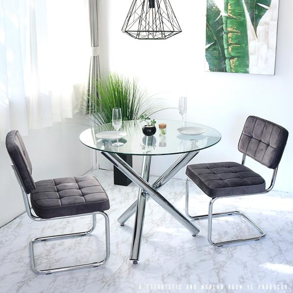 GLA-SSIC x AZURE ダイニングテーブルセット ガラス 円形 3点 2人用 丸