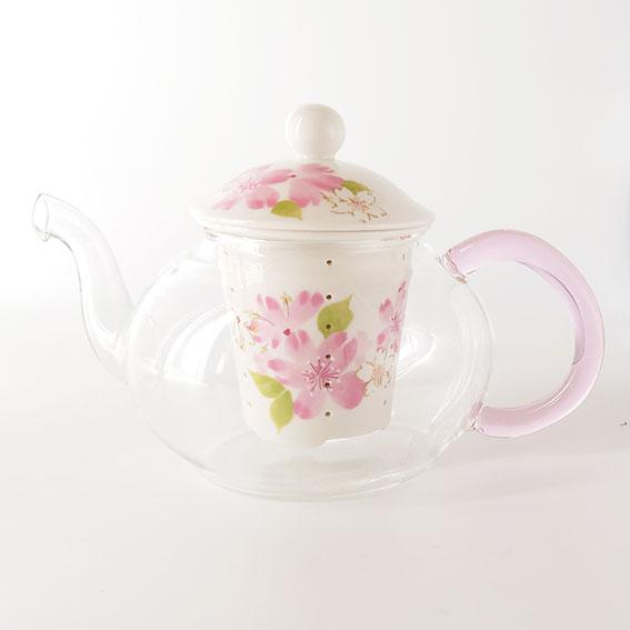 セラミック藍 華みさと 耐熱ガラス ティーポット 桜 花柄 茶こし付