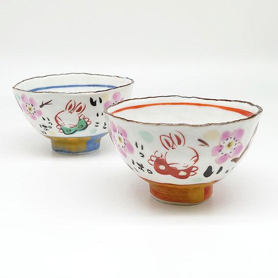夕立窯 雅びなうさぎ 飯碗ペア 夫婦茶碗 うさぎ 日本製 陶器 焼き物 和