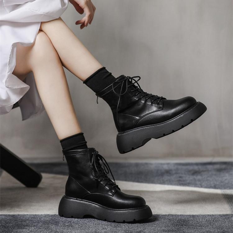 ブーツ レディース 厚底 5.5cm レースアップ ショートブーツ 本革 疲れ