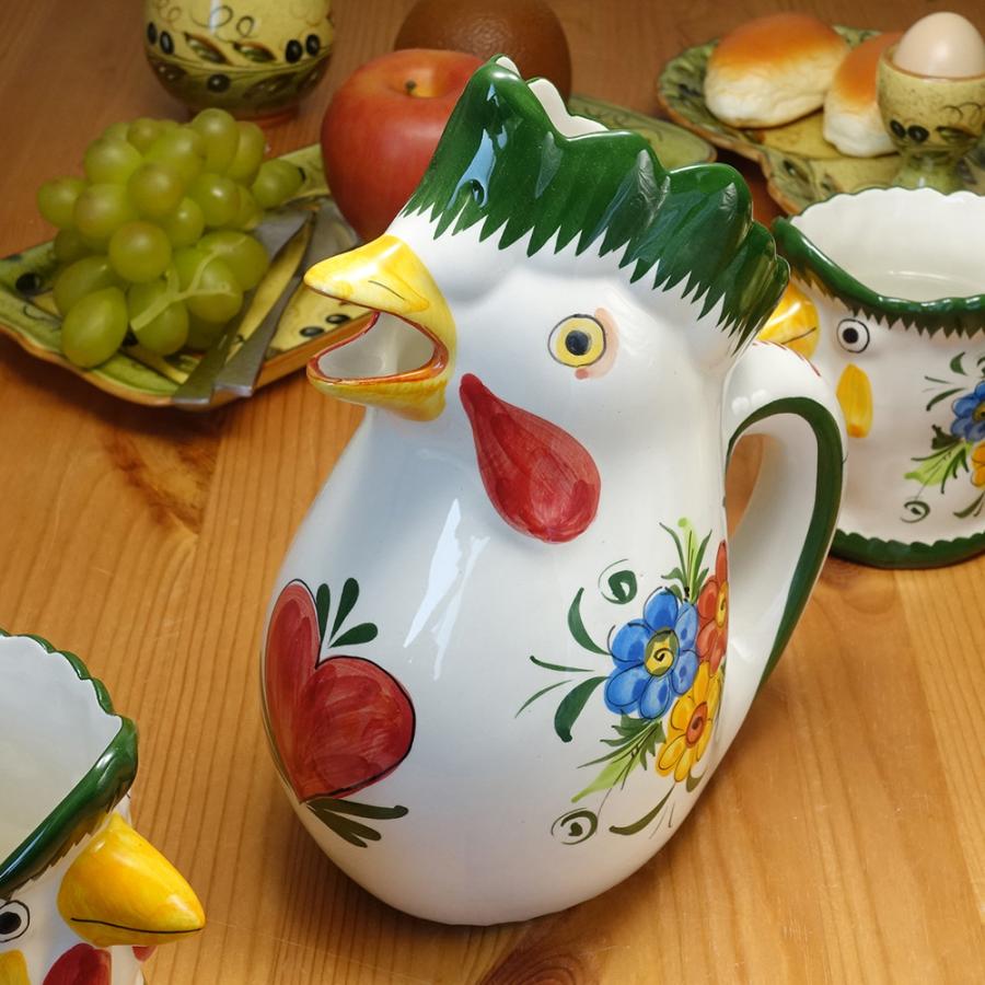 ポルトガル製 陶器製 ニワトリ ジャグ 水差し ハンドメイド ピッチャー
