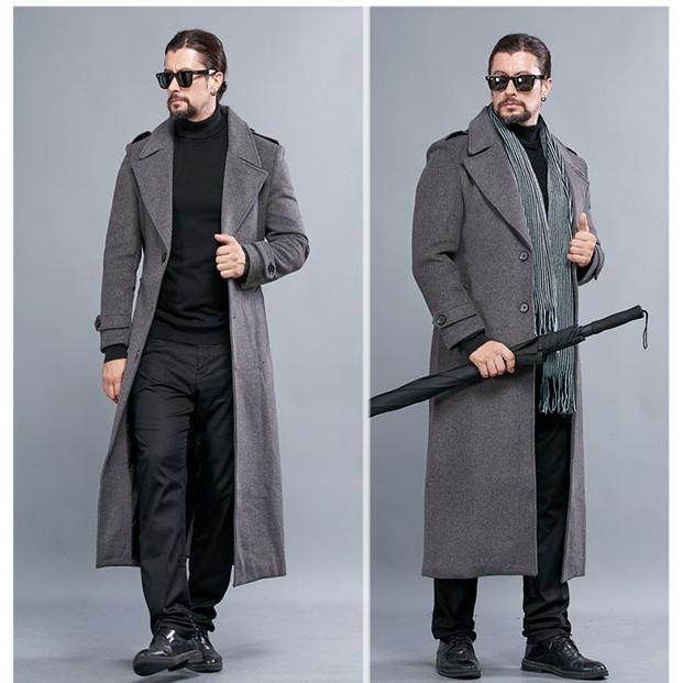 ポリエステル混ウールコート メンズ 超ロング チェスターコート