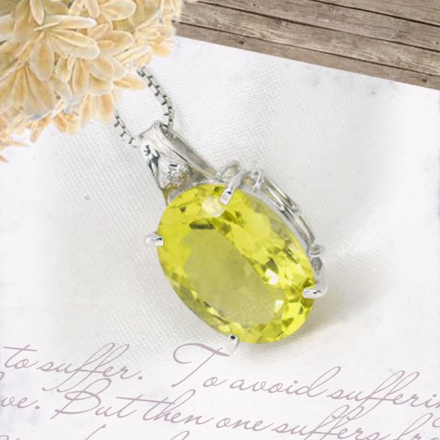 シルバー925 大粒レモンクォーツ ネックレス レディース メンズ