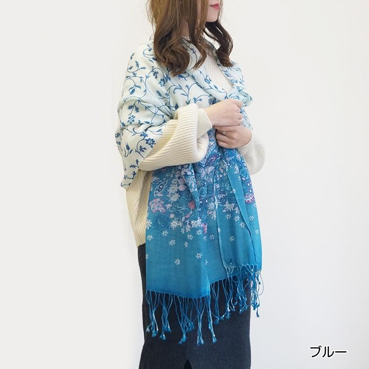 ストール レディース 大判 花柄 ウール100% 薄手 春 夏 秋 冬 ショール