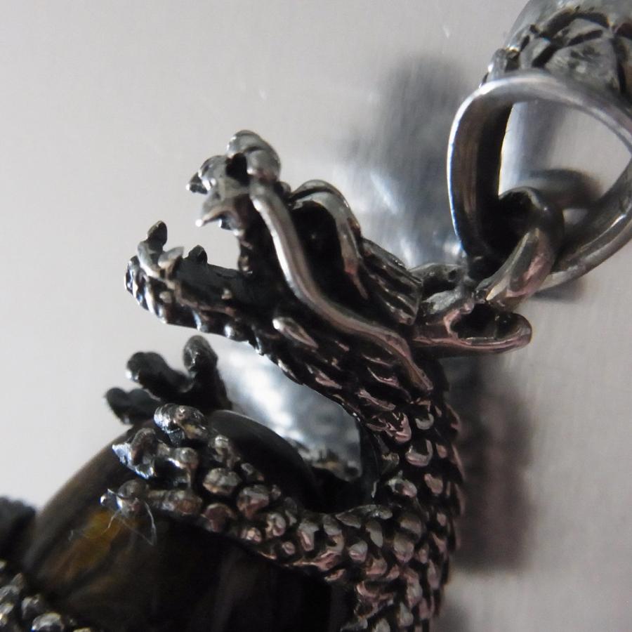 シルバー925製 ペンダントトップ 龍 ドラゴン 天然石 タイガーアイ