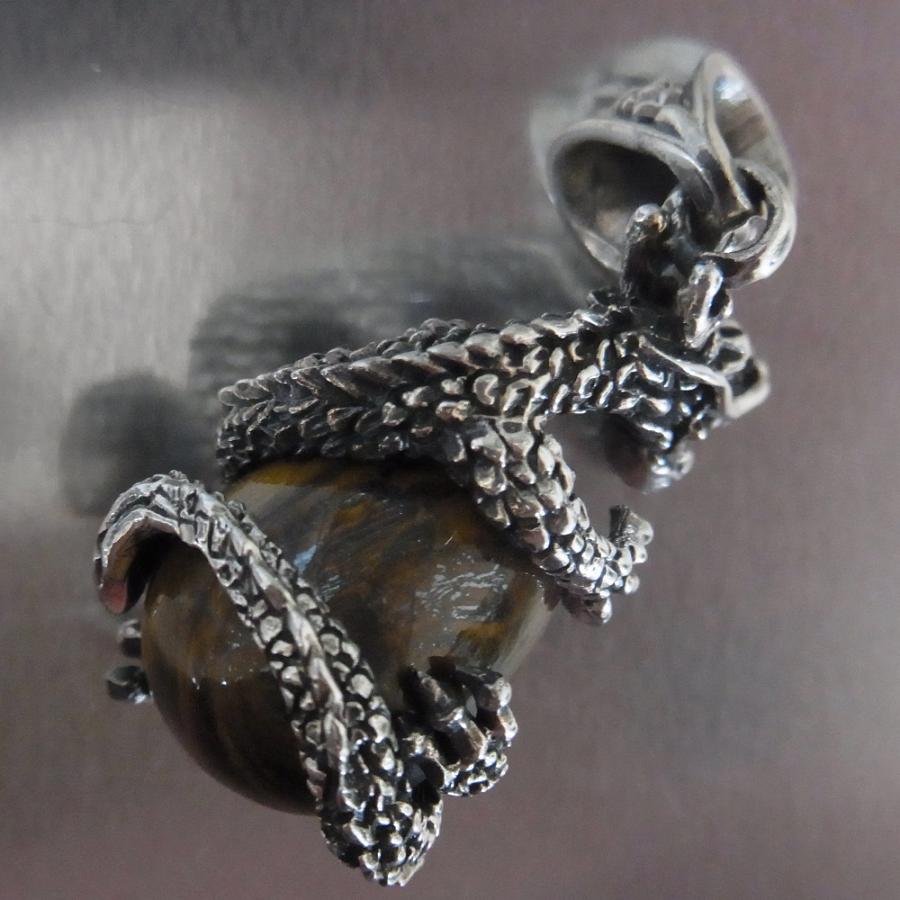 シルバー925製 ペンダントトップ 龍 ドラゴン 天然石 タイガーアイ