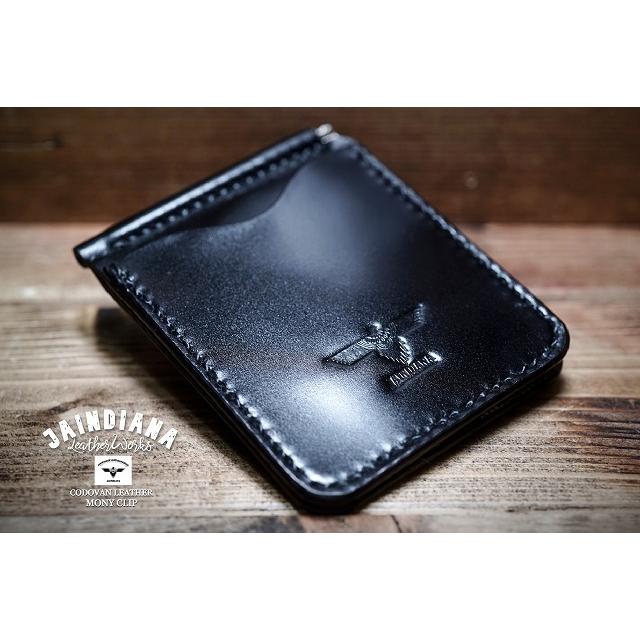 手縫い ハンドメイド コードバン マネークリップ 札ばさみ ブラック