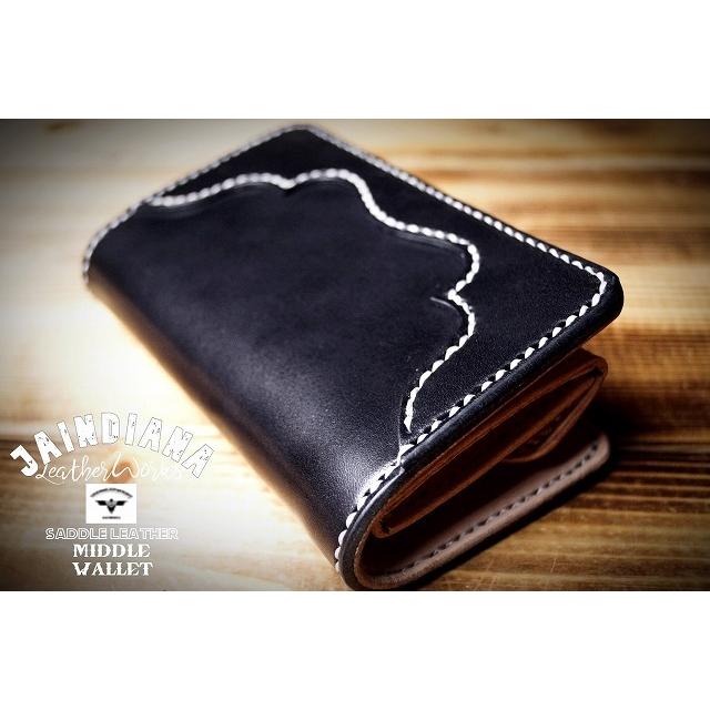 手縫い革財布 ハンドメイドサドルレザーミディアムウォレット