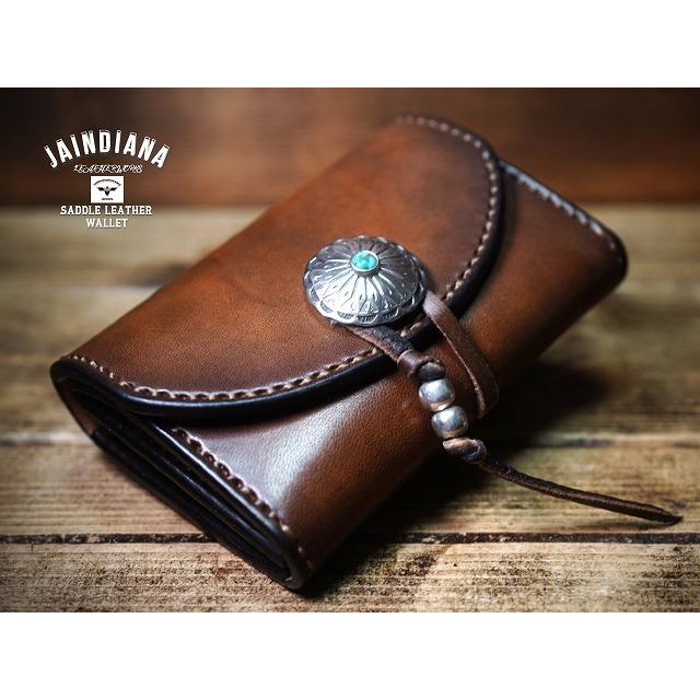 手縫い サドルレザー コンパクトウォレット シルバーコンチョ ミニ財布