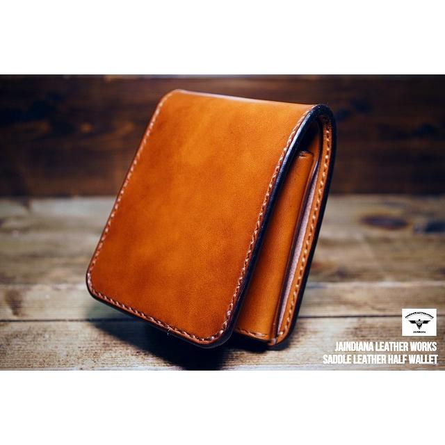 手縫い革財布 手染めのハンドメイドサドルレザーハーフウォレット