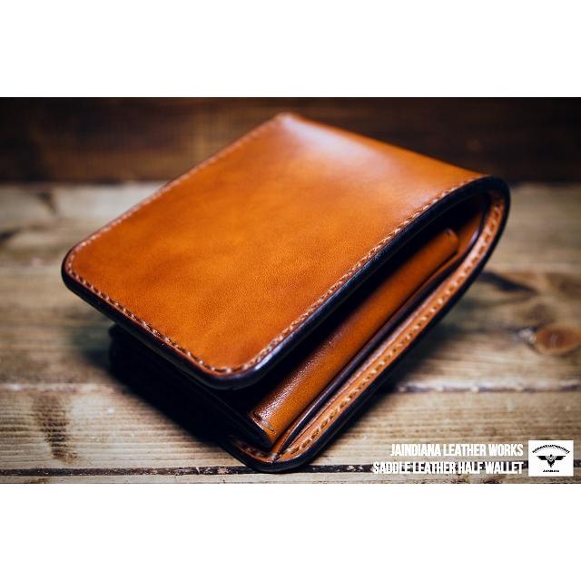 手縫い革財布 手染めのハンドメイドサドルレザーハーフウォレット