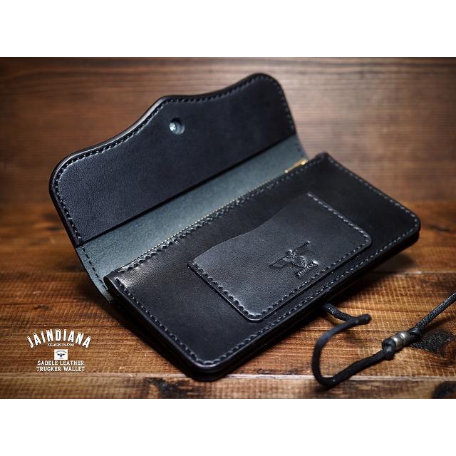 サドルレザー・トラッカーウォレット ブラック シルバーコンチョ