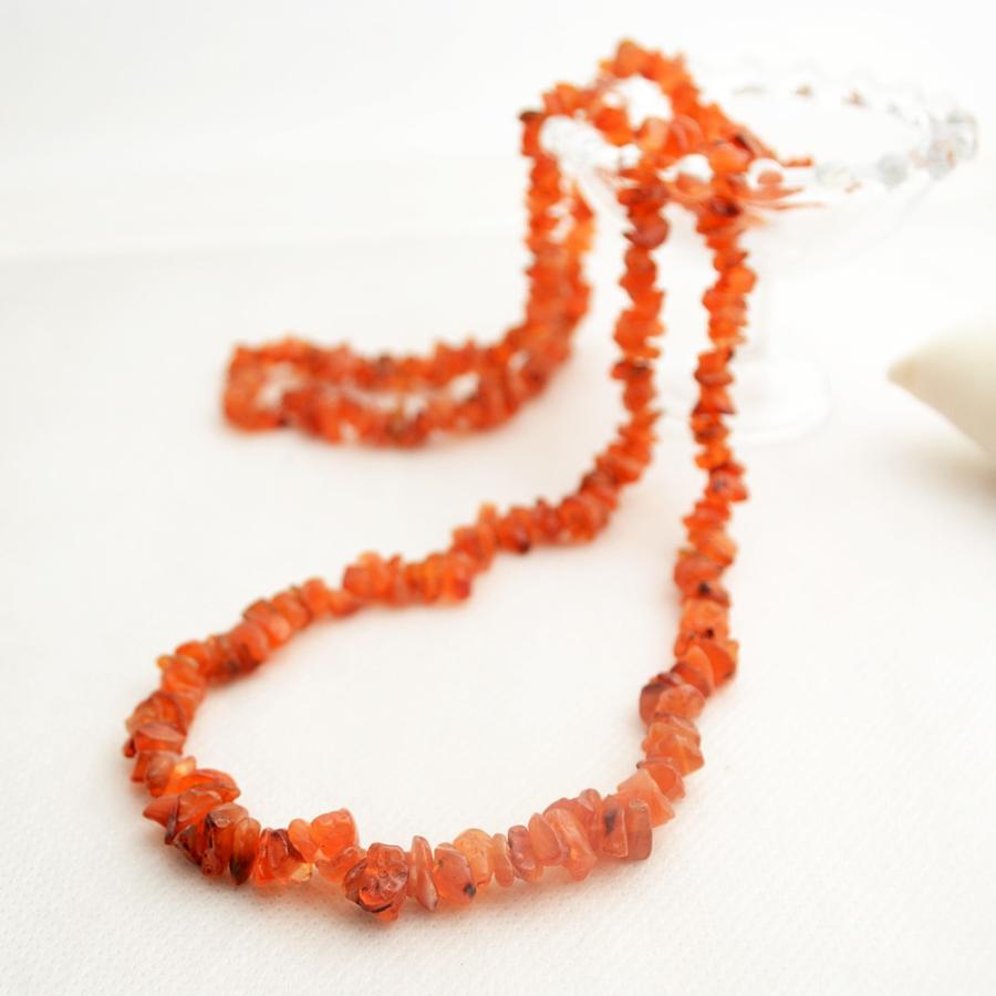 ロングネックレス カーネリアン 赤瑪瑙 オレンジ 赤 メノウ サザレ