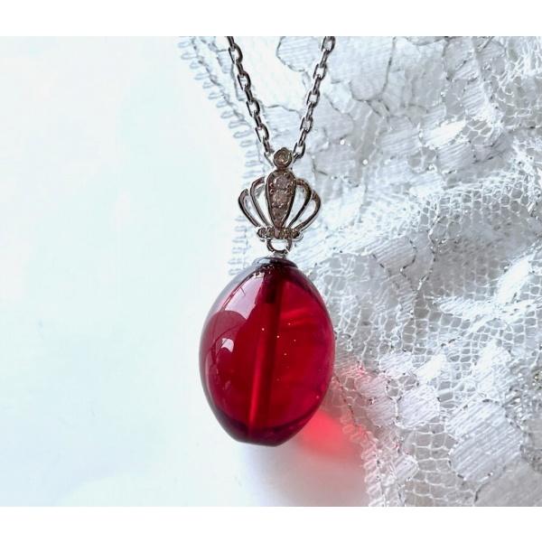 還暦祝い 女性 琥珀 ペンダント ネックレス レッドアンバー 王冠