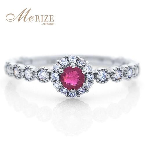 大粒一粒天然 ルビー ダイヤ フラワー リング 指輪 K18 ゴールド各色