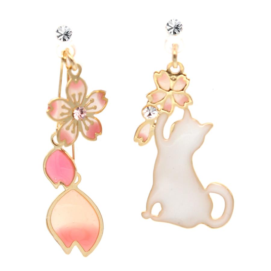 ピアス イヤリング 猫 cat アシンメトリー エナメル レジン 選べる