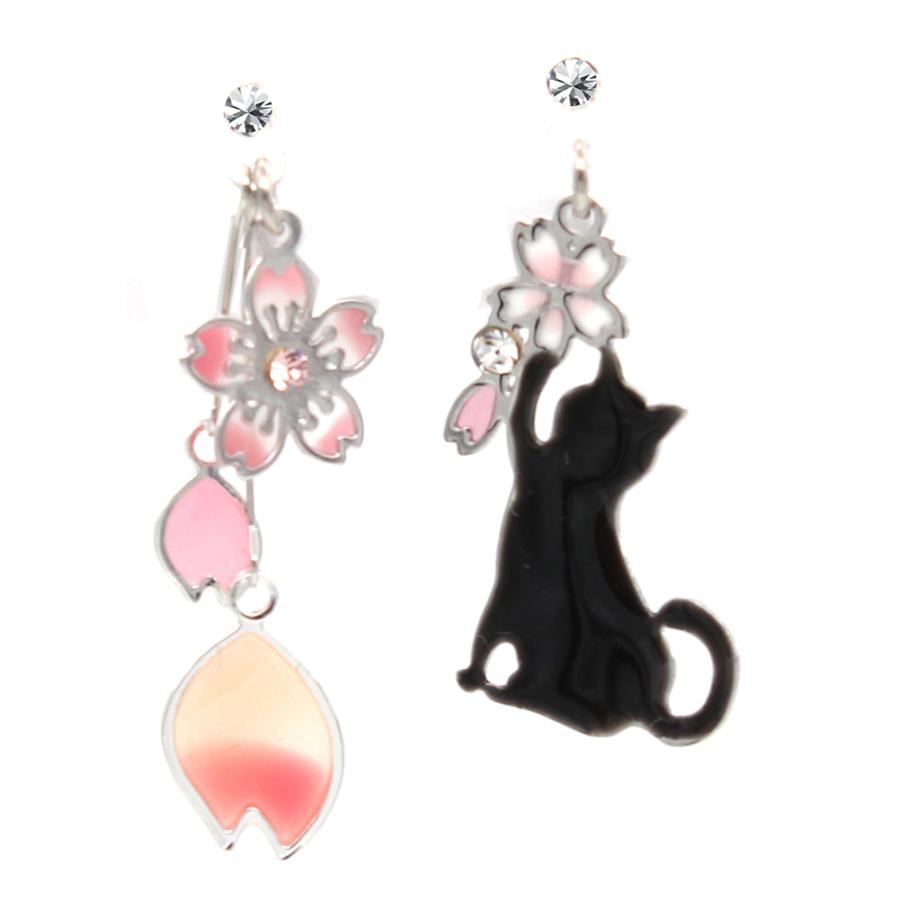 ピアス イヤリング 猫 cat アシンメトリー エナメル レジン 選べる