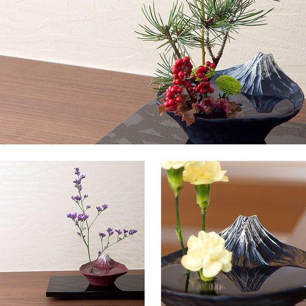 贈答 ギフト 水盤 富士山 さかさ富士 化粧箱入 剣山付 花瓶 花器 剣山