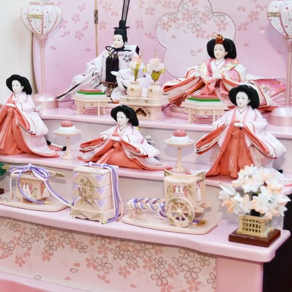 雛人形 ピンク色 収納飾り コンパクト 三段飾り 5人 五人飾り 3段