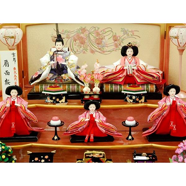 雛人形 三段飾り おしゃれ ピンク台 組立式 3段 五人飾り ひな人形 43t