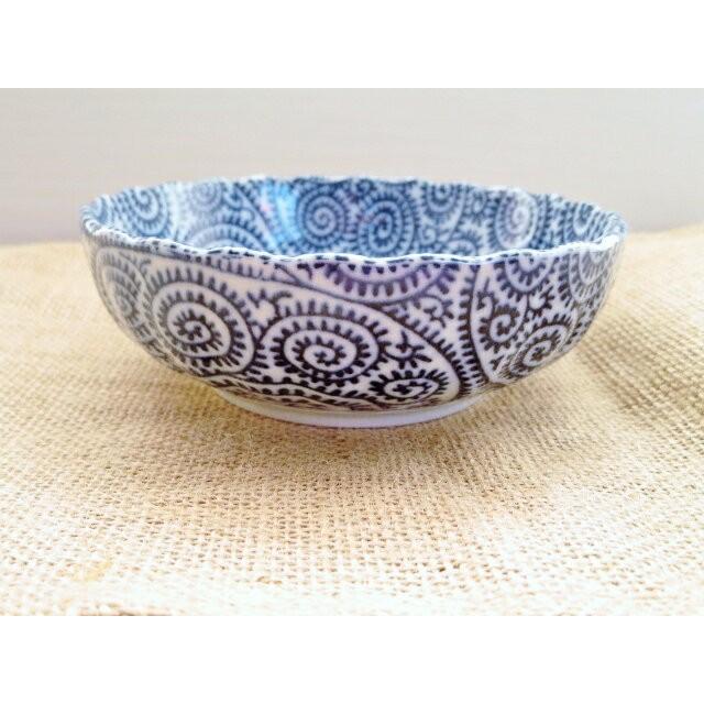 菊形 古染 タコ唐草 12.5cm 小鉢 美濃焼 4寸鉢 ボウル ボール 藍 : K's